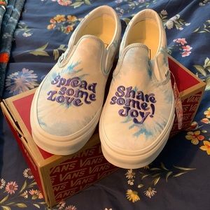 VANS NWT Classic Slip-on Vans! Love and Joy pastel Tiedye 💕